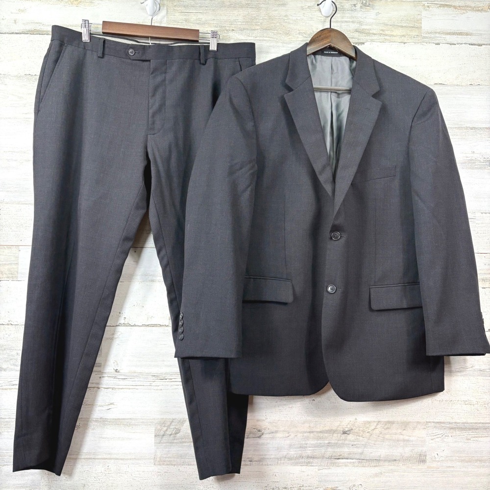 Pronto Uomo Suit Men 44R 38x28 Dark Gray Wool Blend Flat Front Corpcore Modern